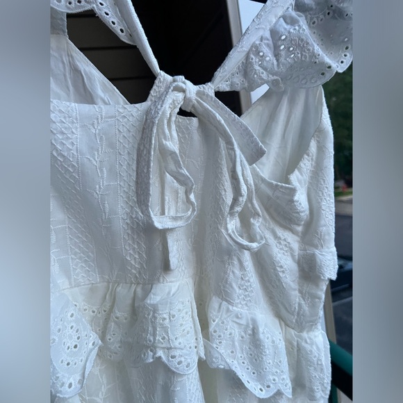 🆕Allison New York White Eyelet Cotton Ruffle Mini Dress Size S Tie Back Summer - Picture 10 of 13